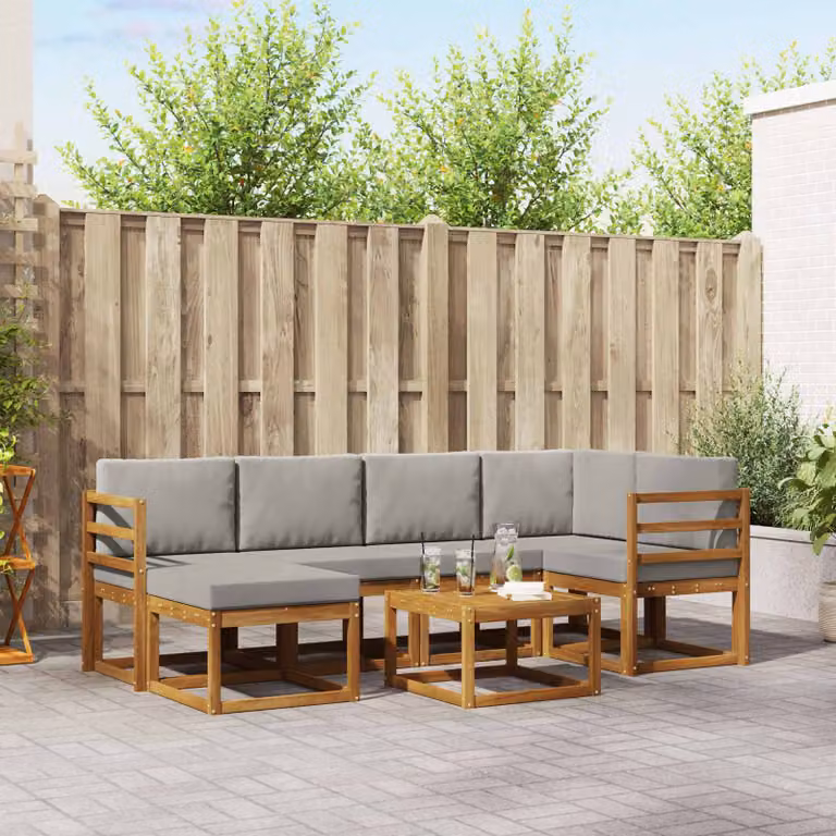 vidaXL Set di divani da esterno 7 pz in legno di acacia con cuscini Grigio e Marrone