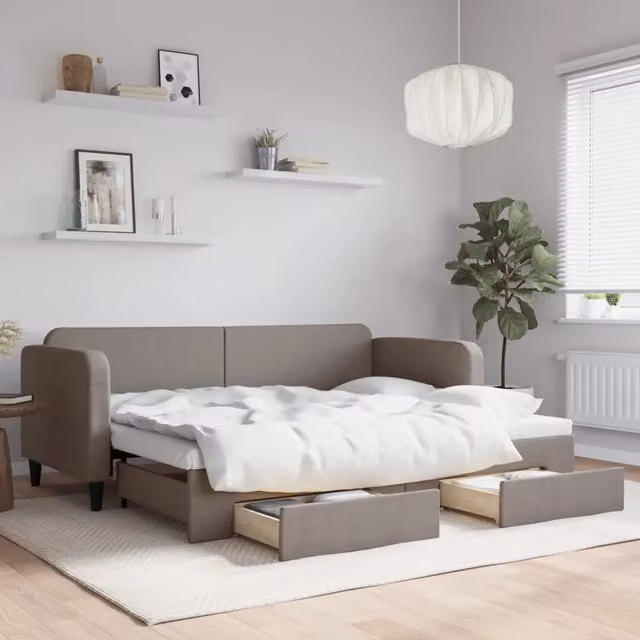 Divano Letto Estraibile con Cassetti-Sofa Letto-Daybed Tortora 80x200 cm Tessuto 602436