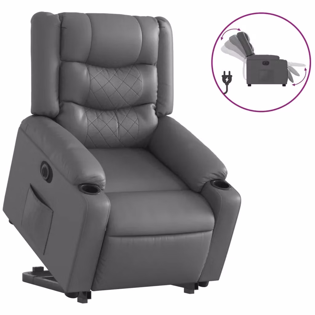 Poltrona Alzapersona Reclinabile vidaXL in Similpelle Grigia con Assistenza Elettrica per Anziani – 2