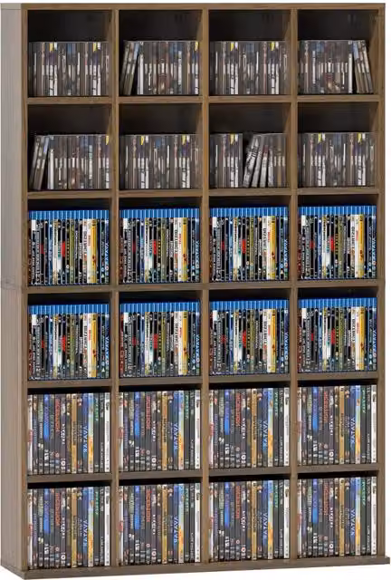 Libreria porta CD e DVD XYLO in legno marrone con ripiani regolabili, H 130,5 cm x L 89 cm – 1