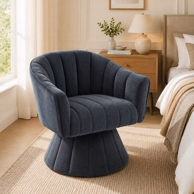 Sedia girevole 360 REDOM in velluto a coste grigio con braccioli, L: 70 cm, P: 66 cm, H: 72 cm