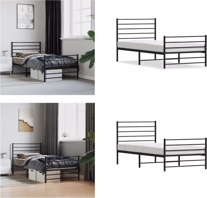 vidaXL Struttura letto con testiera e pediera in metallo nero 100x190 cm - Struttura letto - Cornici letto - Struttura letto - Letto