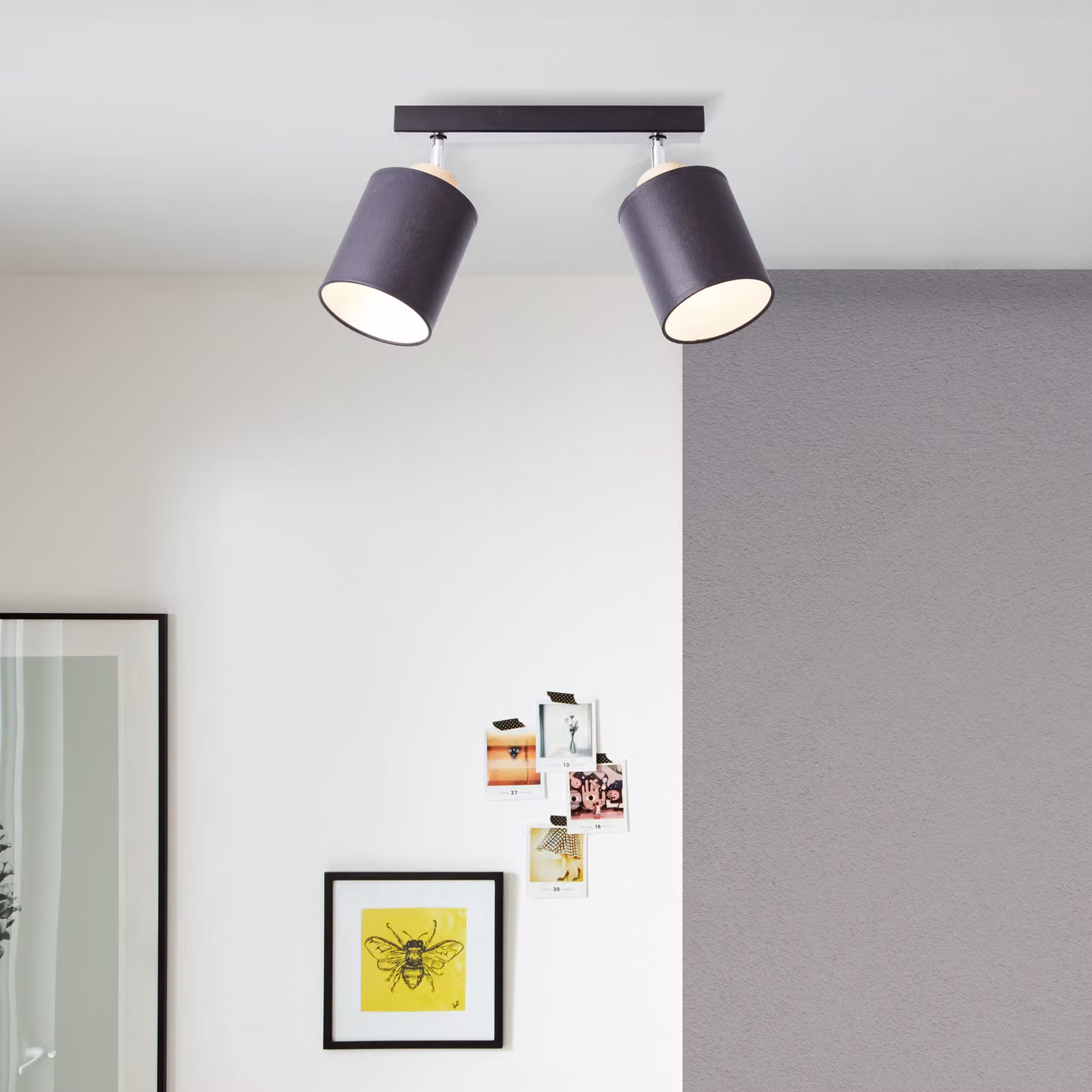 BRILLANTE faretto nero VONNIE | plafoniera a 2 fiamme con legno sostenibile | metallo/legno | 2x presa E27 max. 25W