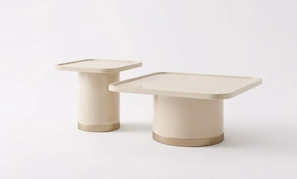 Set di tavolini da divano, colore bianco, stile moderno, piano in metallo, forma quadrata, nuovi