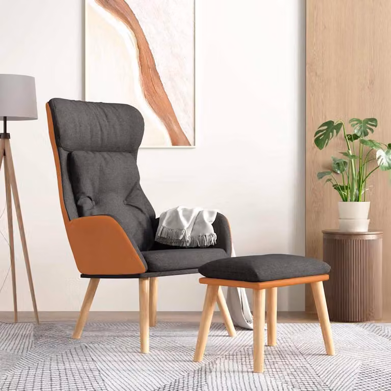 vidaXL Poltrona Relax con Poggiapiedi Grigia in Similpelle e Tessuto con Struttura in Metallo e Legno
