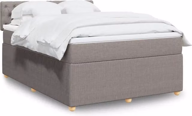 Letto con Giroletto a Molle e Materasso Ibrido vidaXL in Tessuto, Colori Beige, Bianco o Grigio, L/P/H: 140 x 190 cm