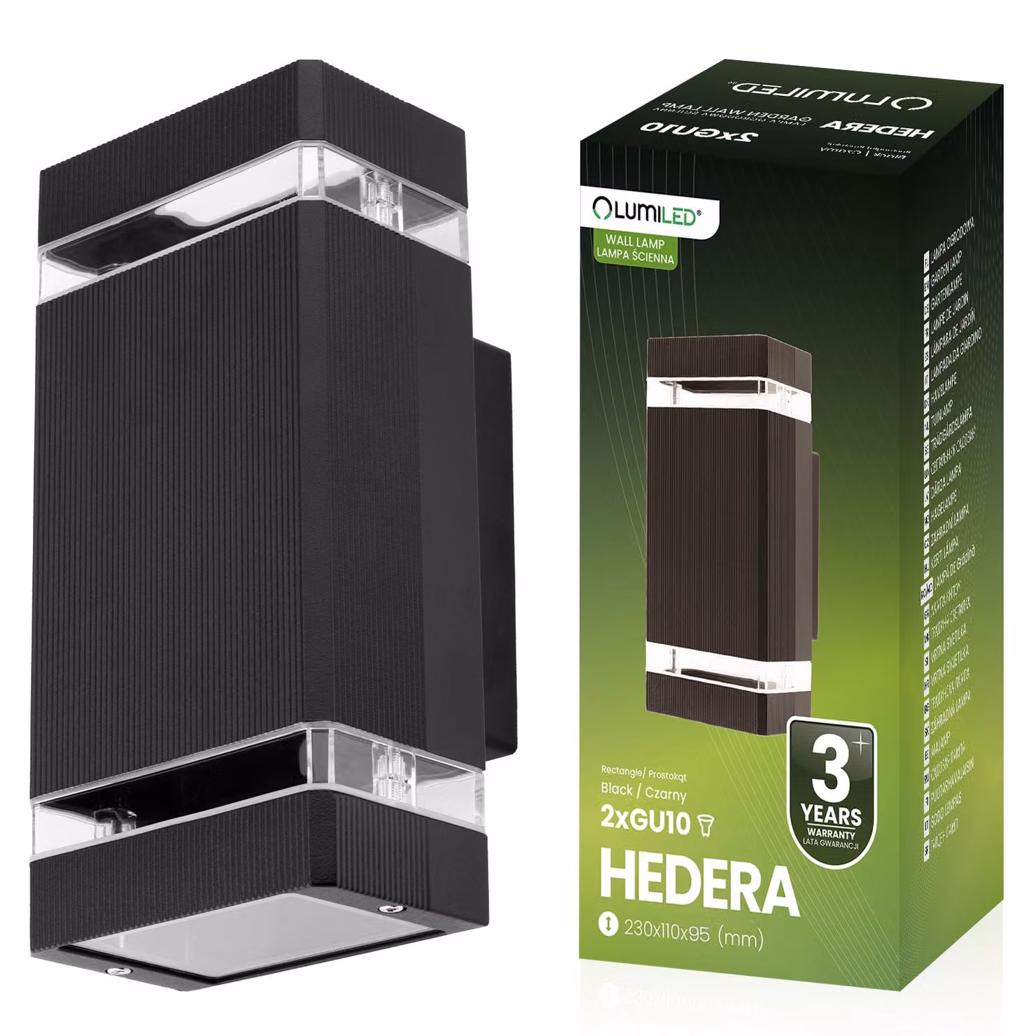 LUMILED applique da esterno lampada da parete presa GU10 illuminazione esterna applique da giardino luce terrazza casa facciata IP44 nero rettangolare