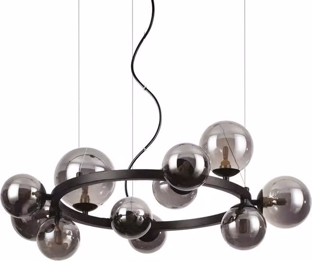 Sospensione Moderna Ideal Lux Perlage Tonda in Metallo e Vetro con 11 Luci G9, Colore Nero e Oro, Altezza Regolabile