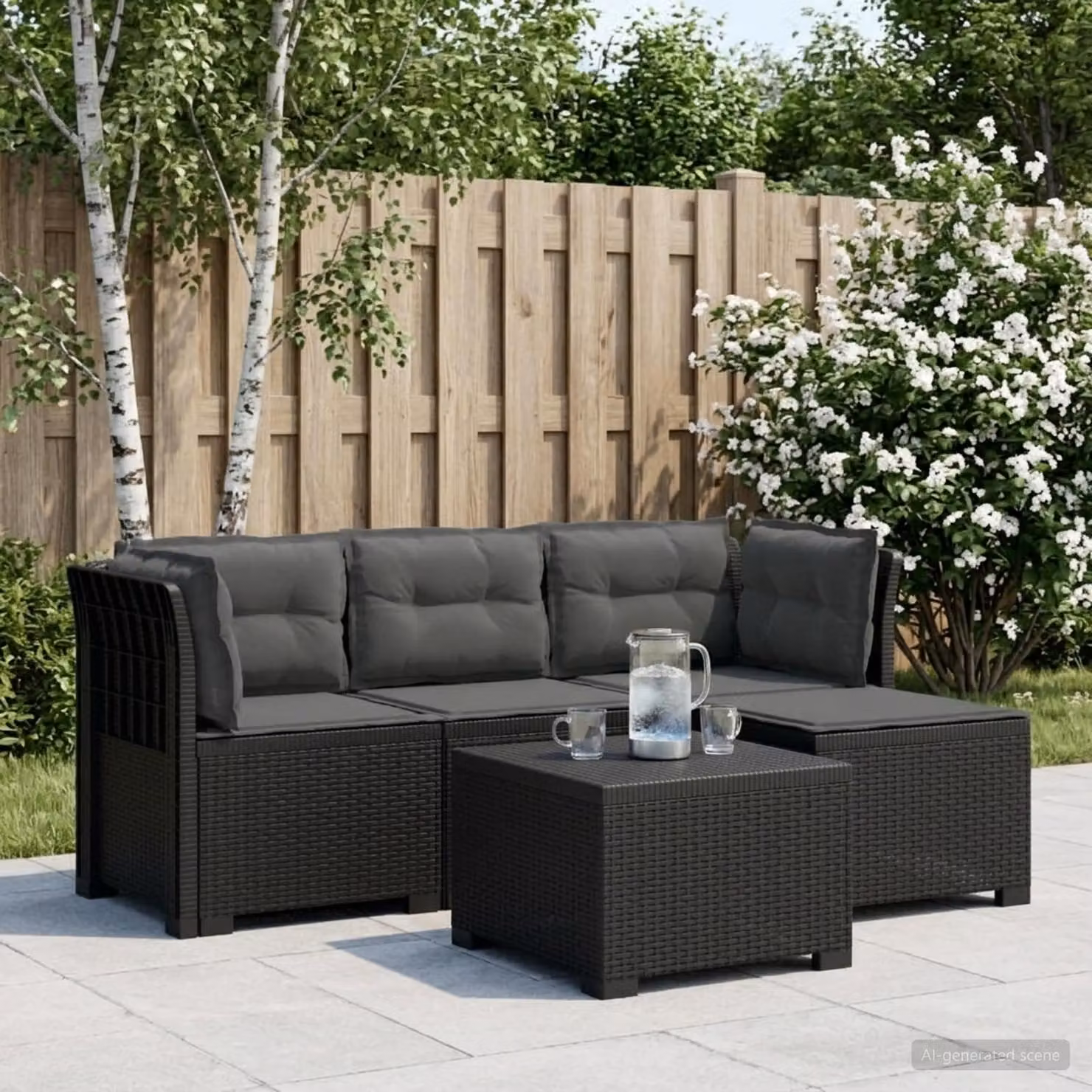 vidaXL Divano da giardino a L per 4 persone con cuscini, colore antracite, design moderno in rattan sintetico resistente alle intemperie
