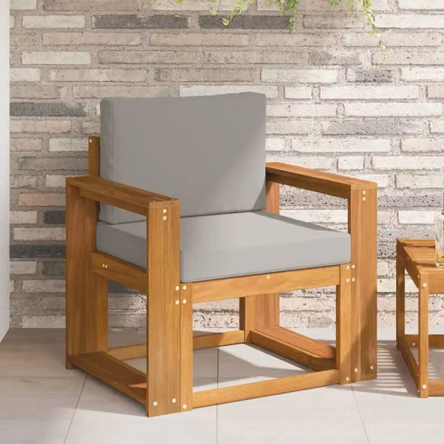 Divano da esterno moderno in legno di acacia massello e poliestere grigio per giardino e terrazza