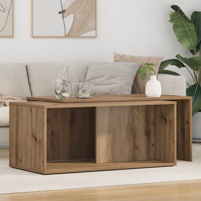 Set di 2 tavolini da caffè moderni vidaXL in legno e MDF color rovere, forma rettangolare