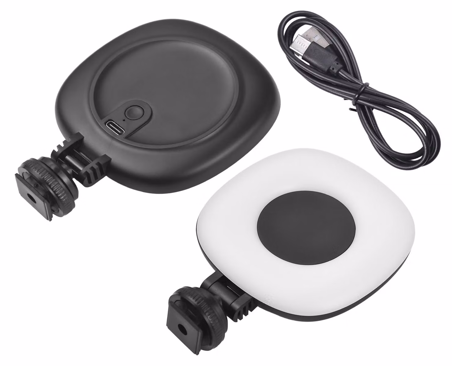 Confezione da 2 luci video a LED tascabili per la fotografia con fotocamera, 3 modalità di illuminazione, livelli di luminosità, batteria integrata con adattatore per slitta a cold shoe