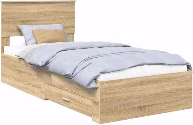 Letto singolo | Letto per adulti | Struttura del letto Rovere Sonoma e Argento 75 x 190 cm
