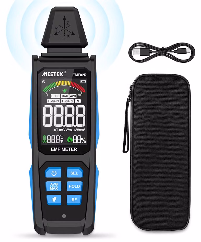 Rilevatore di campi elettromagnetici 5-in-1, digitale, ricaricabile, con display LCD, per uso domestico e in ufficio