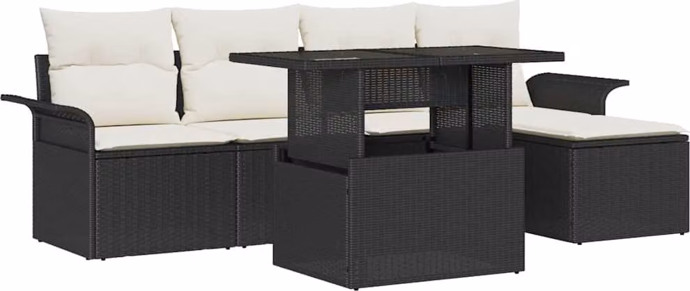 Set Divano da Giardino con cuscino 6 pcs Nero polyrattan
