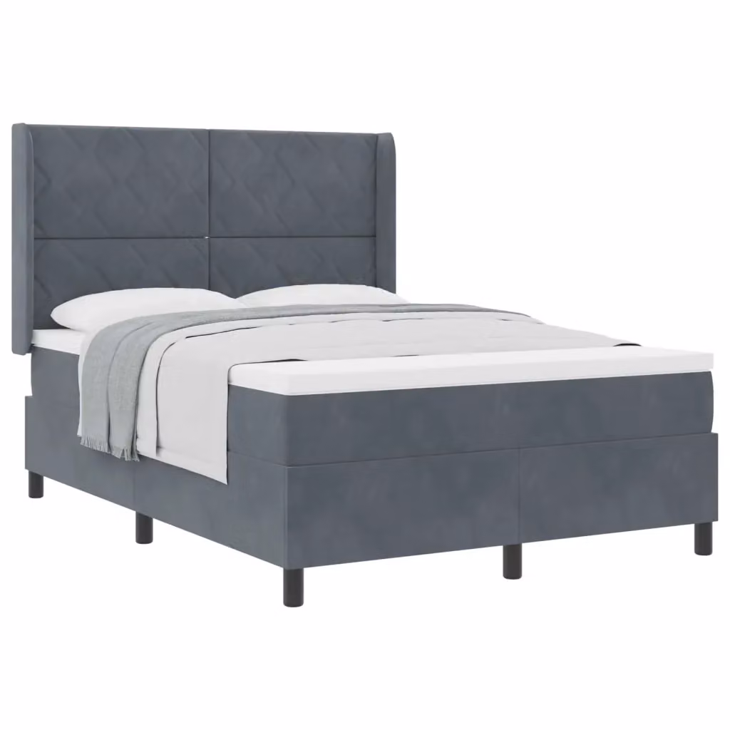 Letto a molle con testiera vidaXL in velluto grigio, L/P/H: 200 x 140 x 128 cm – 2