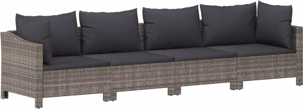Set da giardino 4 pezzi con cuscini grigio in polyrattan