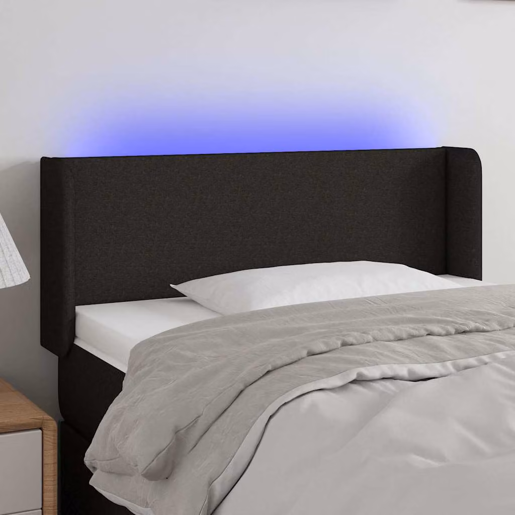 Testiera per letto vidaXL in tessuto nero con illuminazione LED integrata e porta di ricarica USB, L 83 cm, P 16 cm, H 78-88 cm