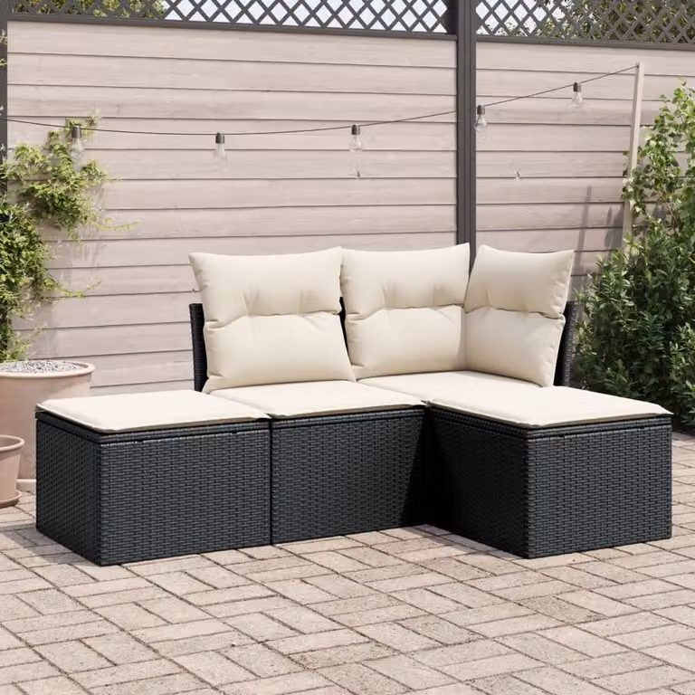 Maison Exclusive - Set Divani da Giardino 4 pz con Cuscini Nero in Polyrattan