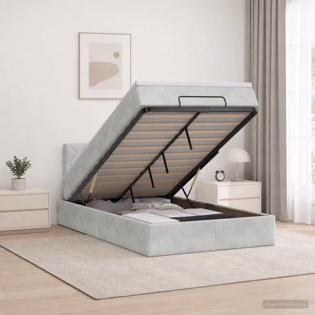 Letto ottomano con materasso vidaXL in velluto grigio e bianco L/P/H: 200 x 120 x 45 cm