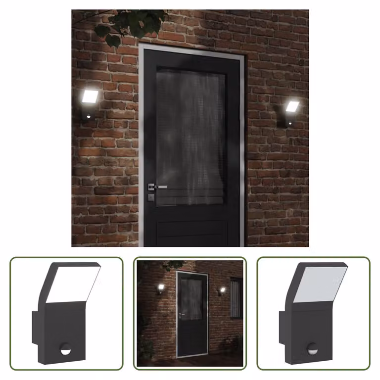 The Living Store Applique da esterno a LED con sensore in alluminio pressofuso nero