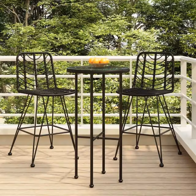 Set di 2 sgabelli da bar vidaXL neri in rattan PE e acciaio, L 45 cm x P 56 cm x H 103,5 cm