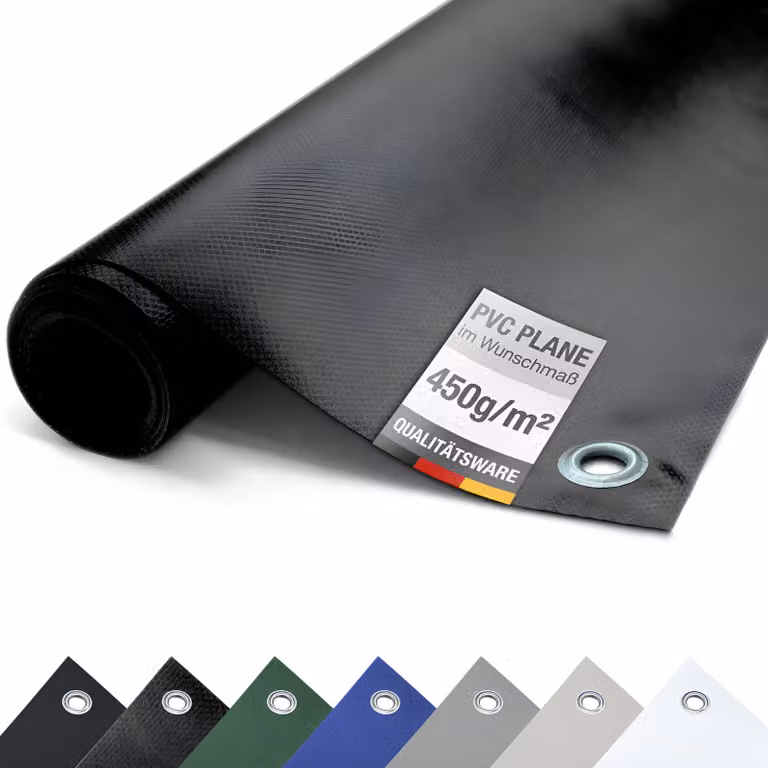 (450g/m²) Telone per camion/telo in PVC con occhielli, telone di copertura (nero RAL9005, 3m x 13m)