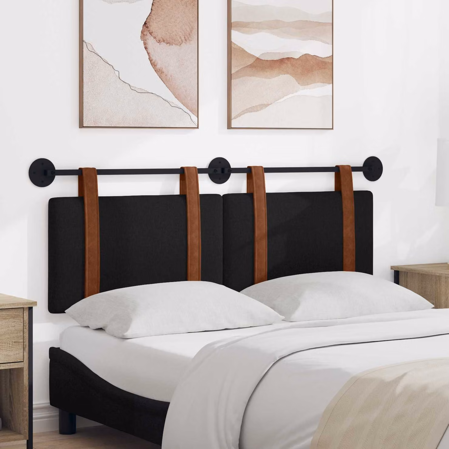Testata del letto appesa vidaXL in similpelle nera opaca L 130 x H 55 x P 5 cm