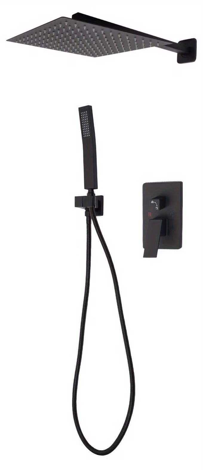 Doccia a pioggia - Colonna doccia - Set doccia - Soffione doccia - Colonna doccia - Finitura nera opaca - Soffione doccia principale (diametro 30 cm)