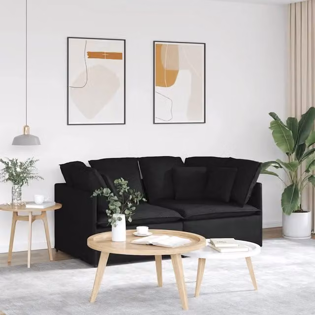 Divano Modulare con Cuscini in Tessuto Nero 3321239