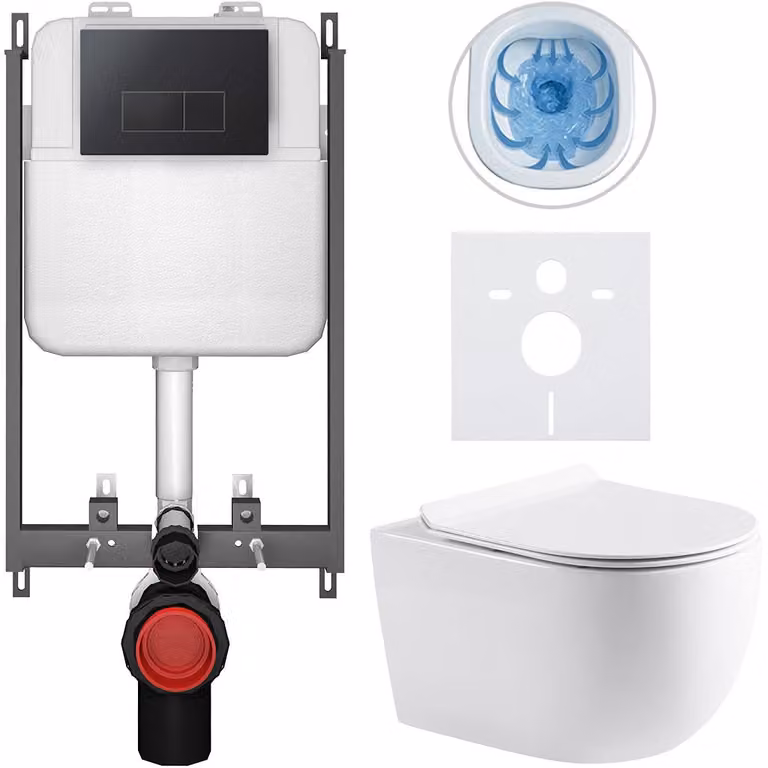 CERANO - Set WC da incasso Felci - bianco lucido - pulsante Prime/Modulo, nero - da incasso - 53x37 cm
