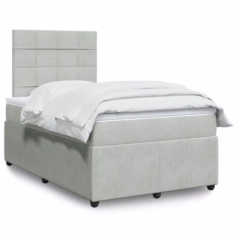 Giroletto a molle con materasso ibrido vidaXL in velluto grigio e bianco L/P/H: 120 x 200 cm