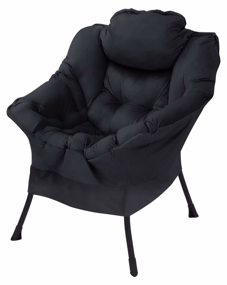 Poltrona reclinabile con cuscino per la testa, ergonomica, in poliestere, colore nero, dimensioni 82x97x95 cm