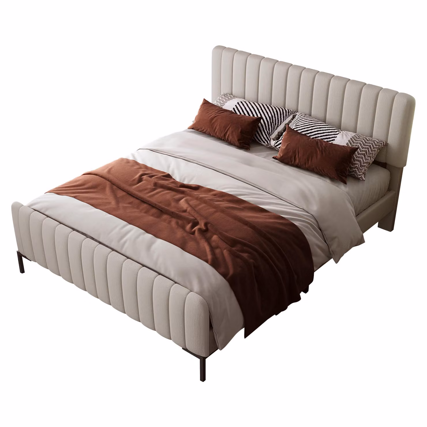 Letto imbottito 180x200 cm, colore grigio-beige, con rete a doghe e testiera regolabile, ideale per la camera da letto