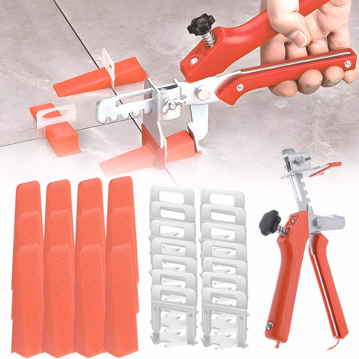 Sistemi di livellamento per piastrelle da 3 mm, set di livellamento per piastrelle, 100 cordini di trazione da 1,5 mm + 400 distanziatori per piastrelle, 1 pinza per piastrelle, per stucco