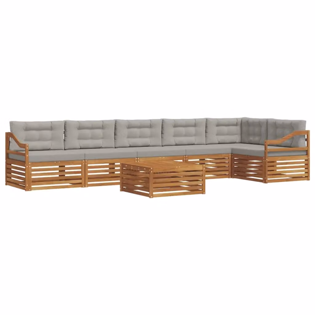 Set di divani da esterno vidaXL a forma di L composto da 7 pezzi con tavolino da caffè, in legno di acacia trattato e cuscini grigi per giardino e terrazza – 2