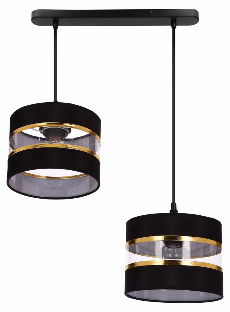 Lampada moderna a sospensione sopra il tavolo da pranzo PANDY - 2xE27, 40W, nero / oro / trasparente