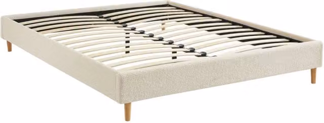 Struttura letto Sweeek con rete a doghe in finitura bouclé bianco, L: 151 cm, P: 96,5 cm, H: 203 cm