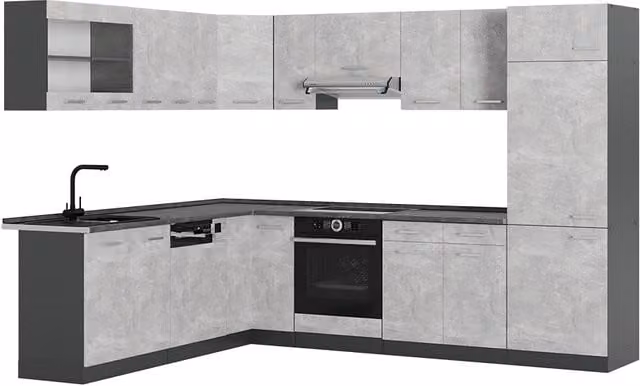 Cucina angolare moderna Vicco R-Line in finitura calcestruzzo e antracite opaco L/P/H: 287 x 227 x 60 cm