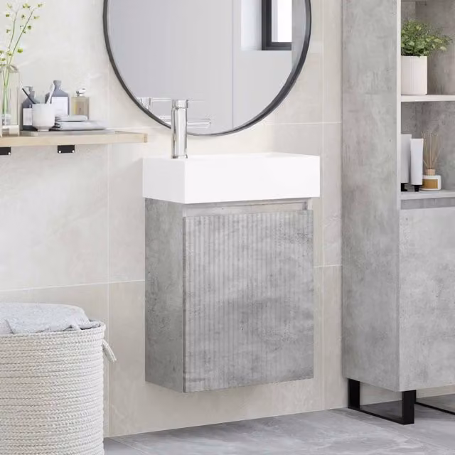 Mobile bagno sospeso vidaXL Grigio e Bianco con rubinetto L 45,5 cm x P 22,5 cm x H 84 cm