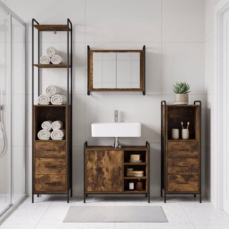vidaXL Set di Armadi da Bagno 4 pz Rovere Fumo 40 x 36 x 200,5 cm