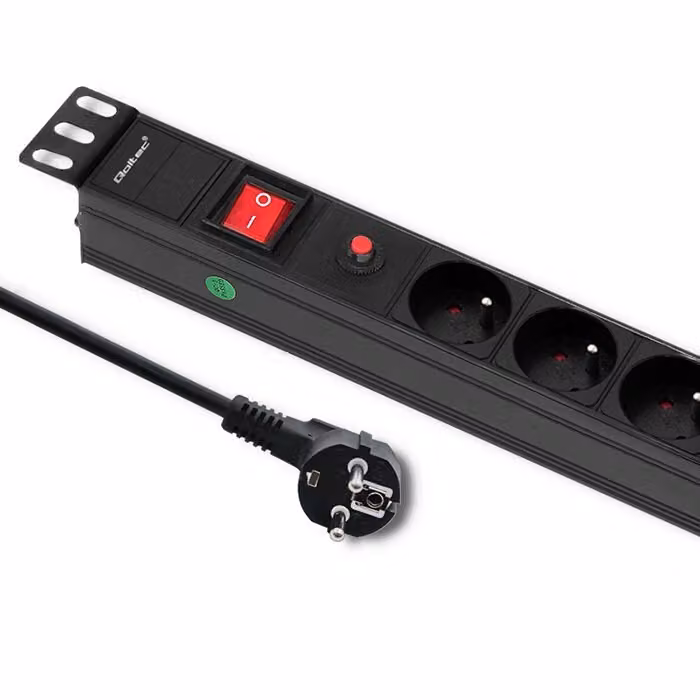 Presa Qoltec 53995 per RACK 19" con CB | 1U | 16A | PDU | 6xFRENCH | 2m