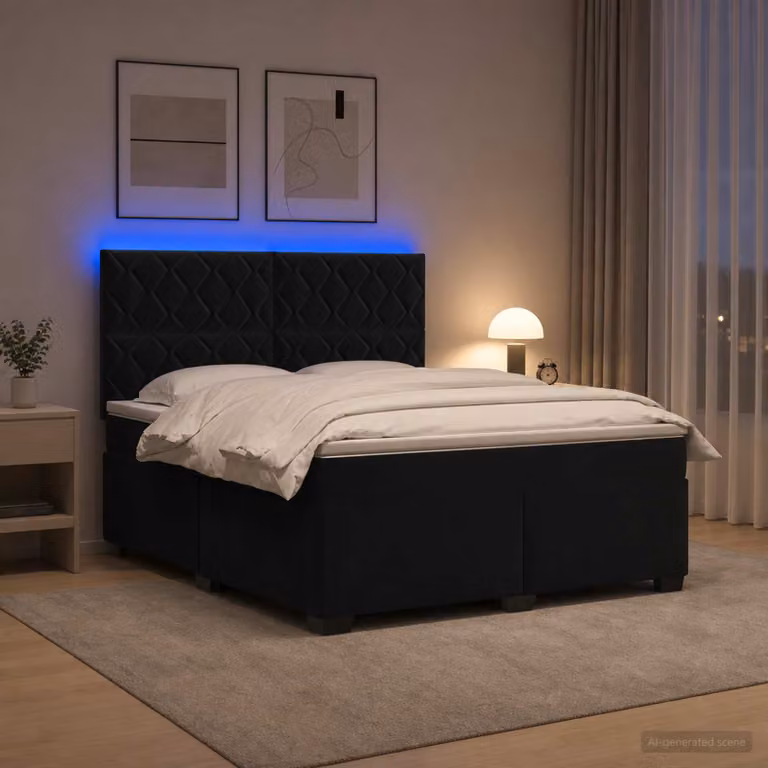 Letto box spring vidaXL con materasso in velluto nero L: 140 cm, P: 190 cm
