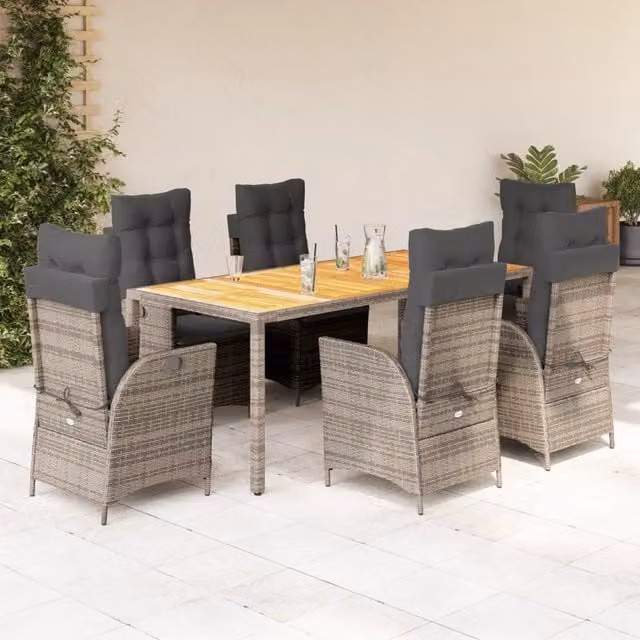 Set da pranzo da giardino vidaXL in legno di acacia oliato e polyrattan grigio, 7 pezzi