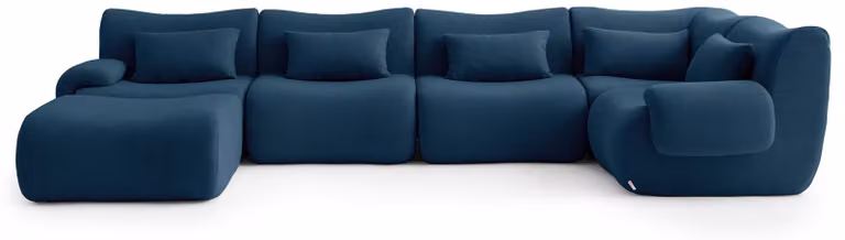MILYSOFA SOFATIME: divano angolare modulare a 5 posti con chaise longue, raffinato tessuto bouclé, blu intenso