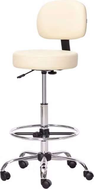Sgabello da bar girevole 360 gradi Xylo in ecopelle beige con schienale e poggiapiedi regolabile
