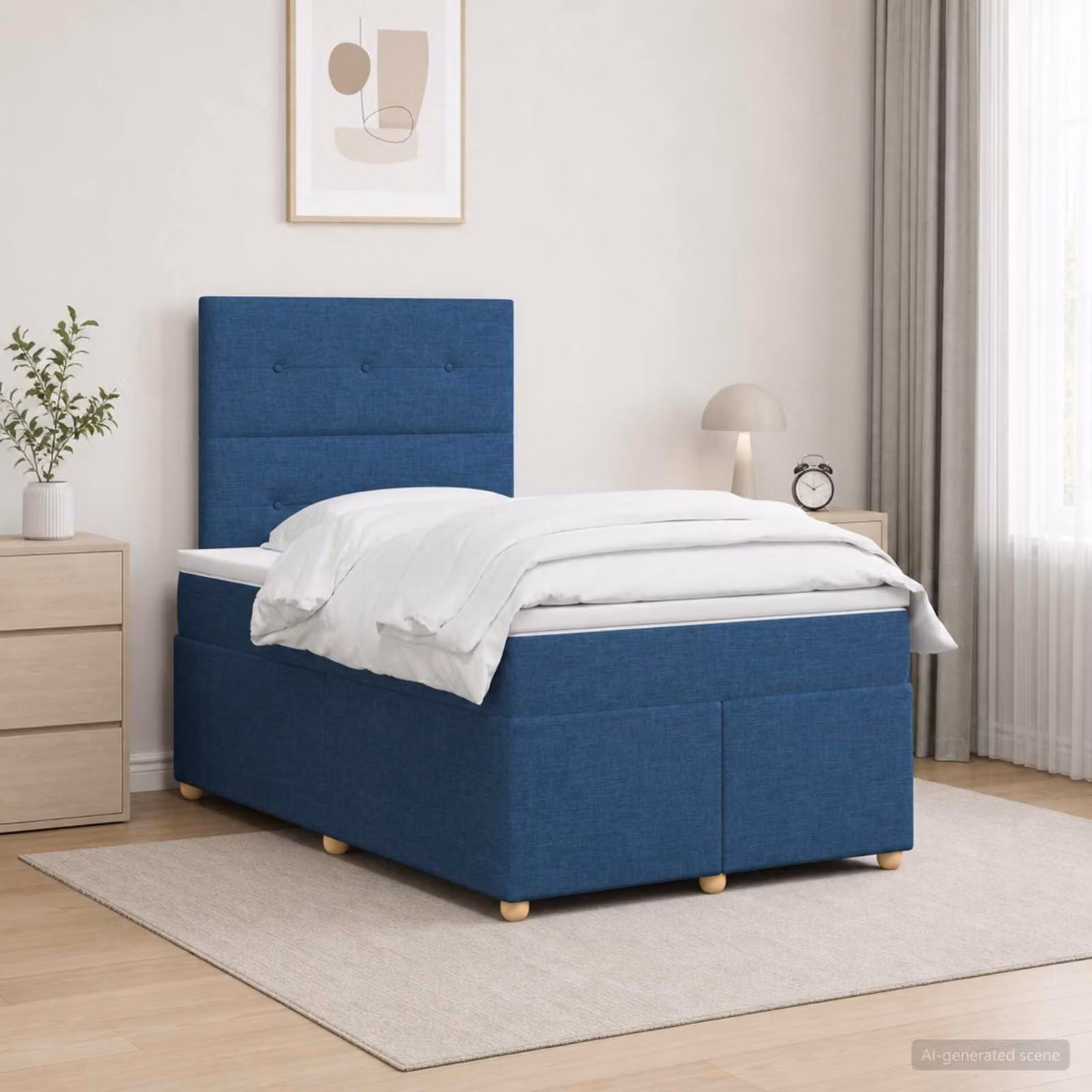 Maison Exclusive - Letto boxspring con materasso e testiera blu 120 x 190 cm in tessuto