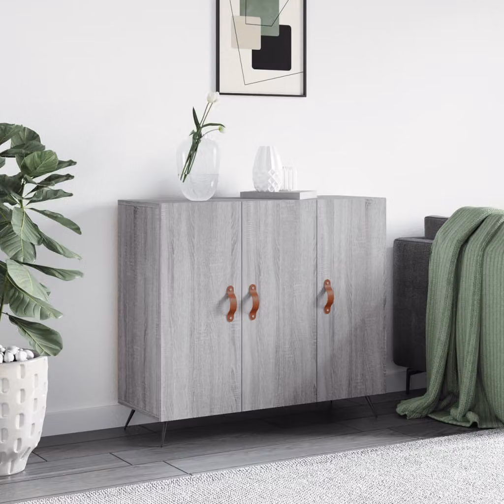 Credenza moderna vidaXL in legno e metallo, colore grigio, L 90 x P 34 x H 80 cm
