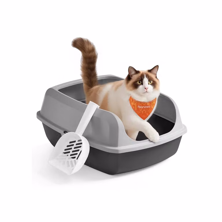 Lettiera per gatti con bordi alti e paletta integrata, Grigio Ardesia / XXL (56L x 42l x 23,5H cm)