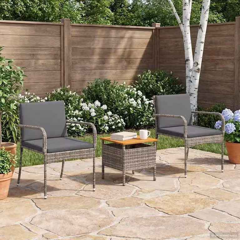 Maison Exclusive - Set da giardino per bistro, 3 pezzi, grigio, in rattan sintetico